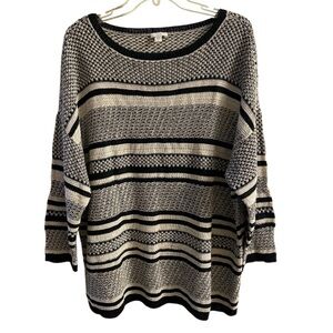 J Jill sweater crewneck pullover linen blend black beige XL